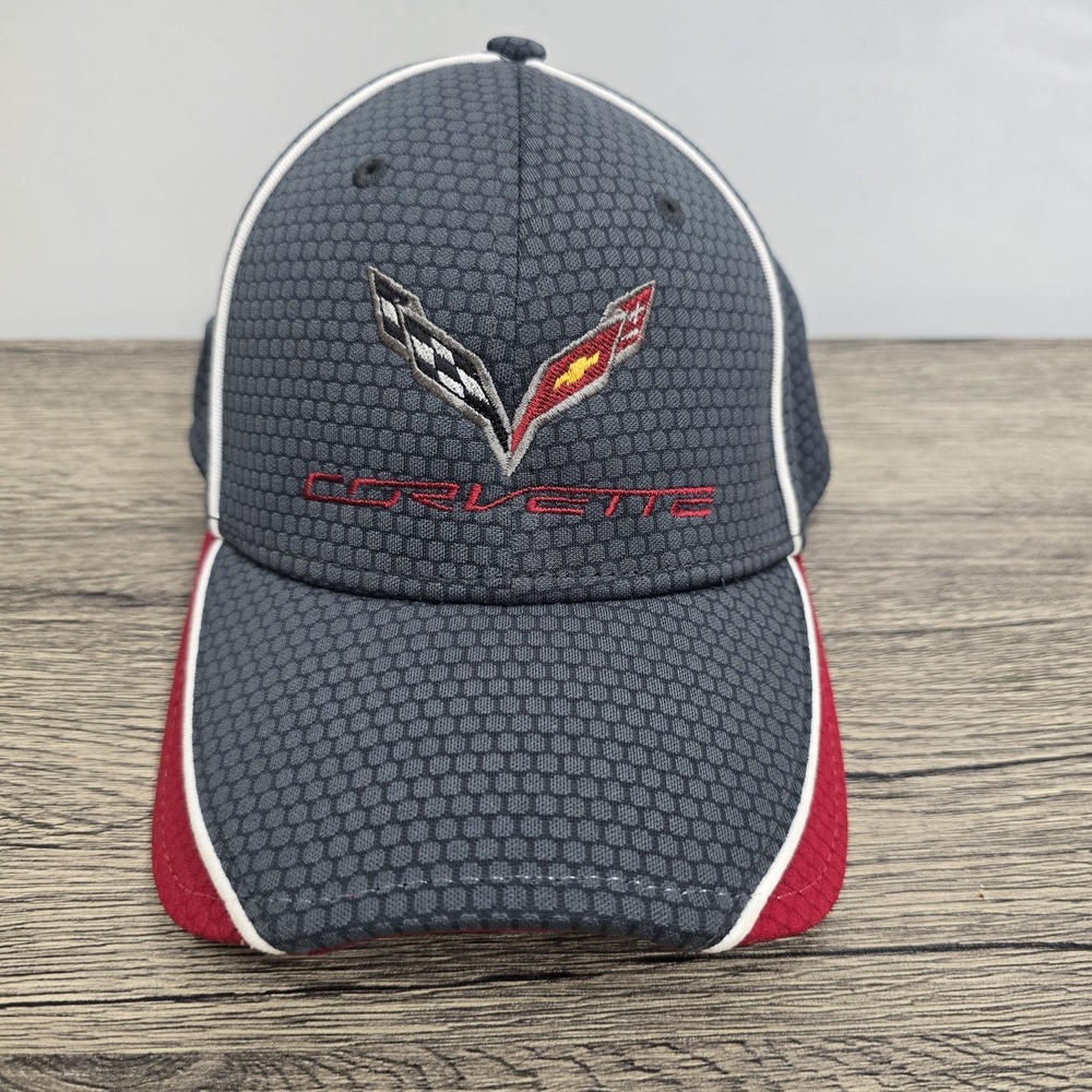 Corvette Hat New Era 39Thirty Cap Gray‎ Red White Fitted Small / Medium GUC